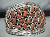 Coral Chunk Galore Huge Native American Navajo Sterling Silver Bracelet Cuff-Nativo Arts
