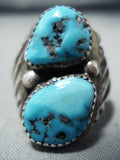 Huge Men's Vintage Native American Navajo Morenci Turquoise Sterling Silver Ring Old-Nativo Arts