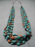 Asoutnding Vintage Native American Navajo Turquoise Sterling Silver Heishi Necklace-Nativo Arts