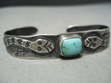 Early 1900's Snake Vintage Native American Navajo Turquoise Sterling Silver Bracelet Old-Nativo Arts