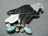 Detail Vintage Zuni Native American Eagle Turquoise Sterling Silver Pin Pendant-Nativo Arts