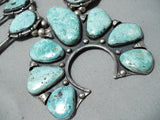 One Of Biggest Vintage Native American Navajo Turquoise Sterling Silver Squash Blossom Necklace-Nativo Arts