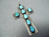 Special Vintage Native American Zuni Blue Gem Turquoise Sterling Silver Cross Pendant-Nativo Arts