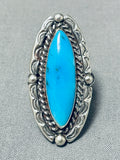 Dazzling Vintage Native American Navajo Blue Gem Turquoise Sterling Silver Ring-Nativo Arts