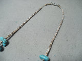 Gorgeous Vintage Native American Navajo Old Kingman Turquoise Sterling Silver Necklace Old-Nativo Arts