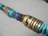 Authentic Vintage Native American Navajo Thomas Singer Turquois Gold Sterling Silver Necklace-Nativo Arts