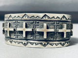116 Grams Native American Navajo Sterling Silver Cross Bracelet Signed-Nativo Arts