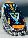 One Of The Biggest And Most Intricate Native American Navajo Turquoise Sterling Silver Ring-Nativo Arts