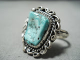 Beautiful Vintage Native American Navajo Turquoise Sterling Silver Swirl Ring Old-Nativo Arts