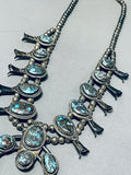 Bisbee Turquoise Vintage Native American Navajo Sterling Silver Squash Blossom Necklace-Nativo Arts