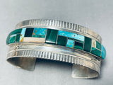 Signed Howe Family Vintage Native American Navajo Turquoise Sterling Silver Inlay Bracelet-Nativo Arts