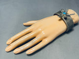 Heavy 87 Gram Vintage Native American Navajo Turquoise Sterling Silver Dragonfly Bracelet-Nativo Arts