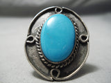 Huge Vintage Navajo Deep Blue Turquoise Sterling Silver Native American Ring-Nativo Arts