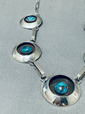 Spectacular Vintage Native American Navajo 5 Bisbee Turquoise Sterling Silver Shadowbox Necklace-Nativo Arts