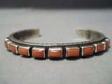 Heavy Thick!! Native American Navajo Squared Coral Sterling Silver Bracelet Cuff-Nativo Arts