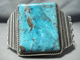 Bulky Native American Navajo Squared Turquoise Rick Martinez Sterling Silver Bracelet-Nativo Arts