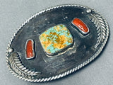 Signed Vintage Native American Navajo Royston Turquoise Sterling Silver Buckle-Nativo Arts