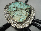 Marvelous Vintage Native American Navajo Green Spiderweb Turquoise Sterling Silver Bolo Tie Old-Nativo Arts