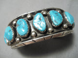 Tremendous Vintage Native American Zuni Kingman Turquoise Sterling Silver Bracelet Old-Nativo Arts