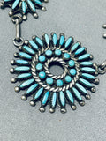 Tripe Turquoise Sun Vintage Native American Zuni Sterling Silver Necklace-Nativo Arts