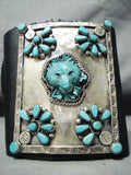 Native American Museum Hand Carved Bear Turquoise Sterling Silver Ketoh Bracelet-Nativo Arts