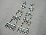 Fabulous Vintage Native American Zuni Turquoise Sterling Silver Dangle Earrings Old-Nativo Arts