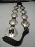 Earlier 1900's Vintage Native American Navajo Hand Tooled Sterling Silver Concho Belt Old-Nativo Arts