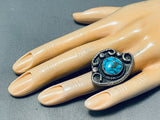 Tremendous Vintage Native American Navajo Kingman Turquoise Sterling Silver Ring-Nativo Arts