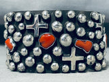 Chunks Of Coral Crosses Sterling Silver Native American Navajo Handmade Bead Bracelet-Nativo Arts