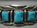 Quality Vintage Native American Navajo Squared Turquoise Sterling Silver Wave Bracelet Old-Nativo Arts