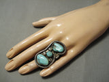 One Of The Biggest Vintage Native American Navajo Persin Turquoise Sterling Silver Ring-Nativo Arts