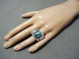 So Unique! Vintage Native American Navajo Old Deposit Turquoise Sterling Silver Feather Ring-Nativo Arts