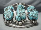 Monster Vintage Native American Navajo Turquoise Boulder Sterling Silver Bracelet Old-Nativo Arts