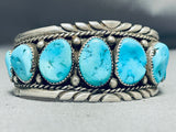 Astounding Vintage Native American Navajo 8 Blue Gem Turquoise Sterling Silver Bracelet-Nativo Arts