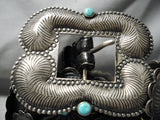 Native American Early Highly Detailed Sterling Silver Turquoise Concho Belt Old-Nativo Arts