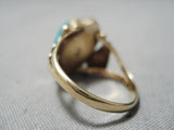 Fabulous Vintage Navajo 14k Gold Spiderweb Turquoise Native American Ring-Nativo Arts