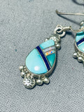 Exquisite Vintage Native American Navajo Turquoise Sterling Silver Earrings Signed-Nativo Arts