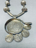 One Of The Most Unique Ever Vintage Native American Navajo Sterling Silver Coin Necklace Old-Nativo Arts