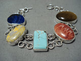 Colorful San Felipe Turquoise Coral Tiger Eye Lapis Sterling Silver Bracelet-Nativo Arts