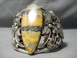 Native American Exquisite Huge Bumble Bee Jasper Sterling Silver Leaves Bracelet Cuff-Nativo Arts