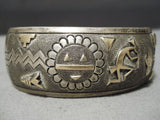 Important Vintage Native American Navajo 14k Gold Sterling Silver Sun Bracelet Old-Nativo Arts