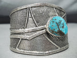 Heavy Navajo Native American Old Kingman Turquoise Sterling Silver Bracelet-Nativo Arts
