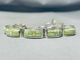 Gorgeous Native American Navajo Gaspeite Sterling Silver Link Bracelet Signed Ann Curley-Nativo Arts
