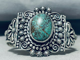 Extreme Detail Vintage Native American Navajo Green Turquoise Sterling Silver Bracelet-Nativo Arts