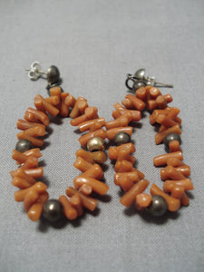 Quality Vintage Navajo Red Coral Sterling Silver Native American Earrings-Nativo Arts