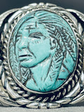 Native American One Of The Most Intricate Ever Hand Carved Turquoise Sterling Silver Bracelet-Nativo Arts
