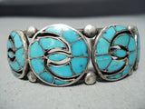 One Of The Oldest Vintage Native American Zuni Turquoise Wirl Sterling Silver Inlay Bracelet-Nativo Arts
