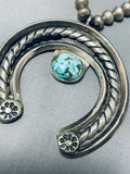 Very Old Hand Tooled Vintage Native American Navajo Sterling Silver Turquoise Necklace-Nativo Arts
