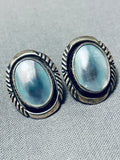 Unique Vicki Martin Vintage Native American Navajo Abalone Sterling Silver Earrings-Nativo Arts