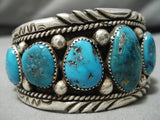 Rare Graduating Turquoise Vintage Native American Navajo Sterling Silver Bracelet Old-Nativo Arts